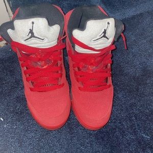 - Jordan suede red 5s grade school